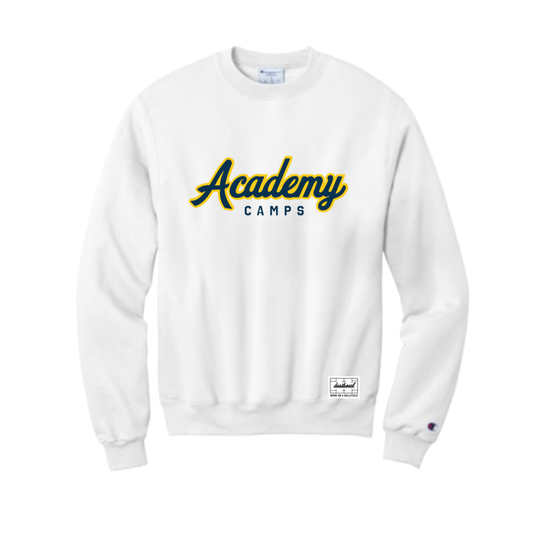 ACADEMY CAMPS | SCRIPT  CREW NECK SWEATSHIRT | WHITE