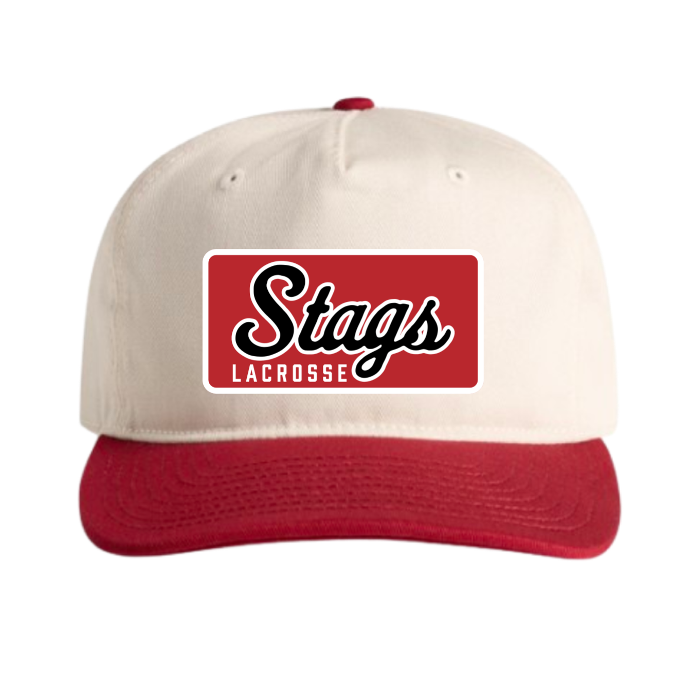 FAIRFIELD | STAGS LACROSSE PATCH HAT TWO-TONE HAT | NATURAL & RED