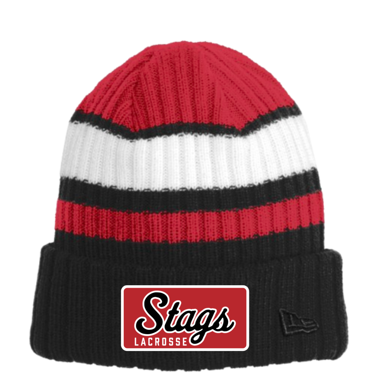 FAIRFIELD |STAG LACROSSE PATCH STRIPED BEANIE | RED, WHITE & BLACK